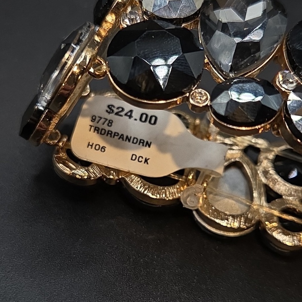 Chunky Crystal Stretch Bracelet Gold Tone Black Smoky Grey Statement New‎ - Picture 2 of 3